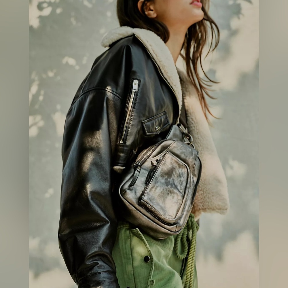 Free People Black and Silver Crossbody Bag